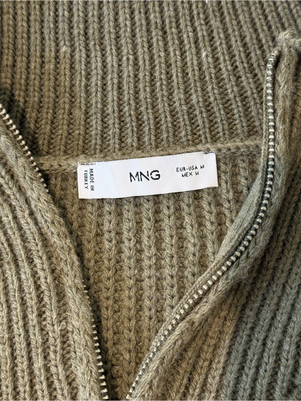 Mango Olive Ribbed Half-Zip Sweater with Collar - Picture 3 of 3